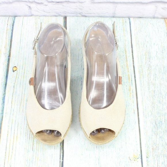 Rieker Tan Canvas Slip On Comfort Slingback Wedge Sandals Size 40 US 8.5 - Picture 5 of 9